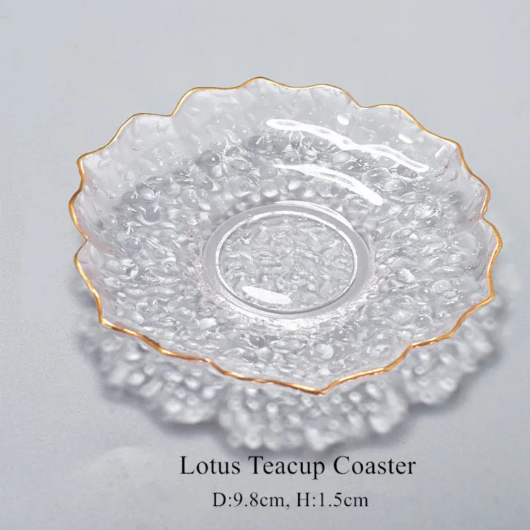 Crystal Glass Cup Coasters | Japanese Style Teaware Thermal Insulation Teacup Tray Small Cute Saucer