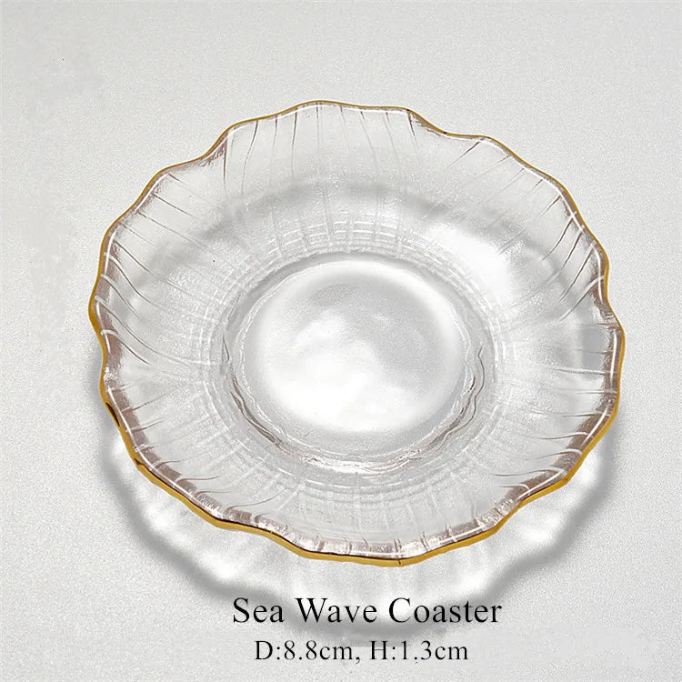 Crystal Glass Cup Coasters | Japanese Style Teaware Thermal Insulation Teacup Tray Small Cute Saucer