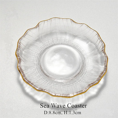 Crystal Glass Cup Coasters | Japanese Style Teaware Thermal Insulation Teacup Tray Small Cute Saucer