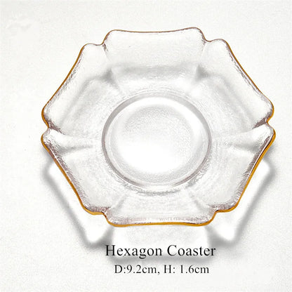 Crystal Glass Cup Coasters | Japanese Style Teaware Thermal Insulation Teacup Tray Small Cute Saucer