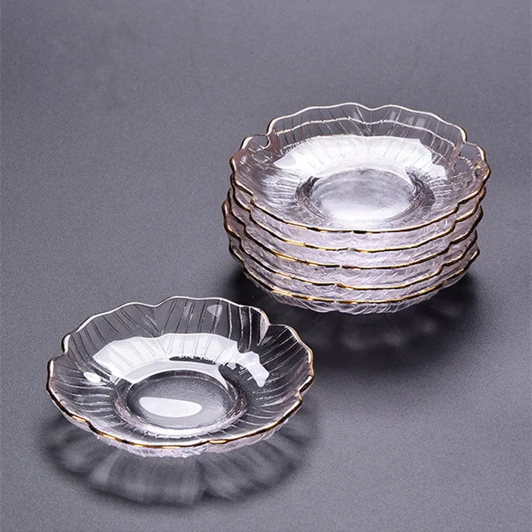 Crystal Glass Cup Coasters | Japanese Style Teaware Thermal Insulation Teacup Tray Small Cute Saucer