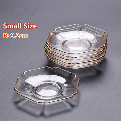 Crystal Glass Cup Coasters | Japanese Style Teaware Thermal Insulation Teacup Tray Small Cute Saucer