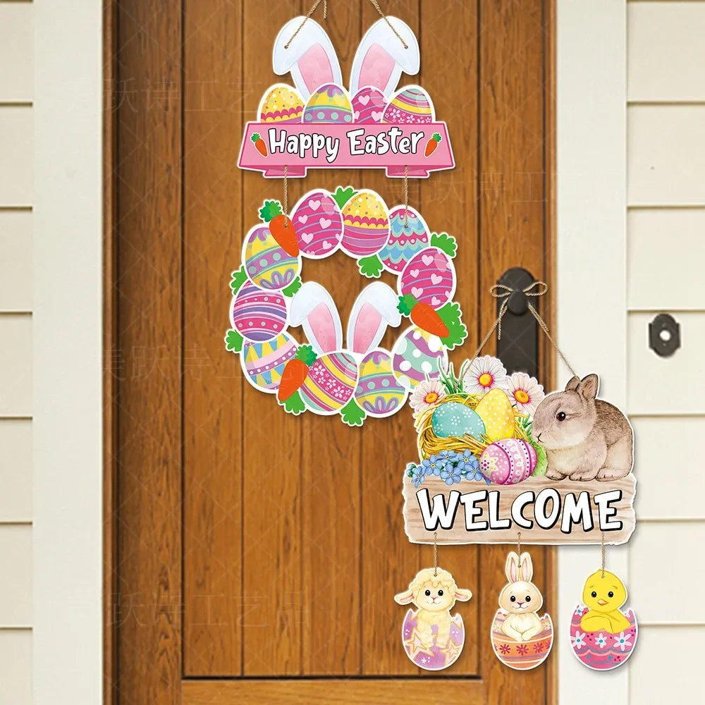 Easter Bunny Door Hanger | Happy Easter Decorations Spring Bunny Party Door Decor Easter Celebration