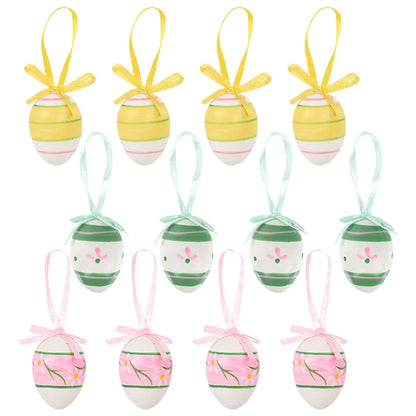 Easter Eggs Hanging Ornament | 12pcs Colourful Bunny Painted Egg Pendant 2025 Happy Easter Party Decoration Supplies Kids Gifts Toy