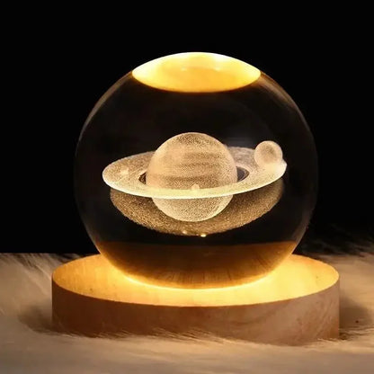 Crystal Ball Planet Night Light | Laser Engraved Solar System Astronomy Festival Gifts Home Desktop Decoration