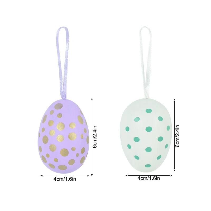 Easter Eggs Hanging Ornament | 12pcs Colourful Bunny Painted Egg Pendant 2025 Happy Easter Party Decoration Supplies Kids Gifts Toy