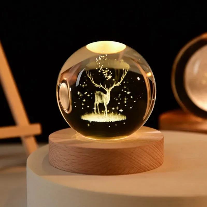 Crystal Ball Planet Night Light | Laser Engraved Solar System Astronomy Festival Gifts Home Desktop Decoration