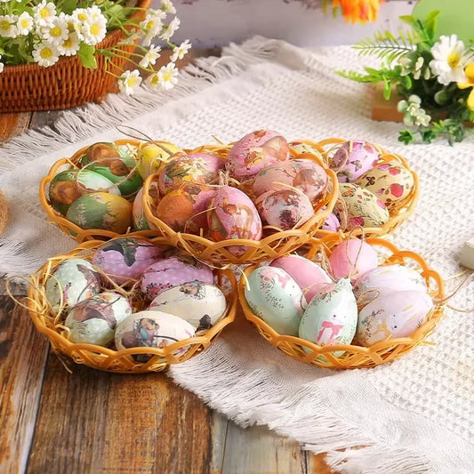 Easter Day Decor Colorful Eggs Hanging Pendants | Creative Weaving Basket Cartoon Bunny Egg Ornament Happy Easter Party Decor 2025