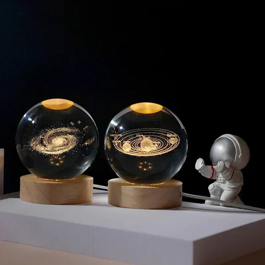 Crystal Ball Planet Night Light | Laser Engraved Solar System Astronomy Festival Gifts Home Desktop Decoration