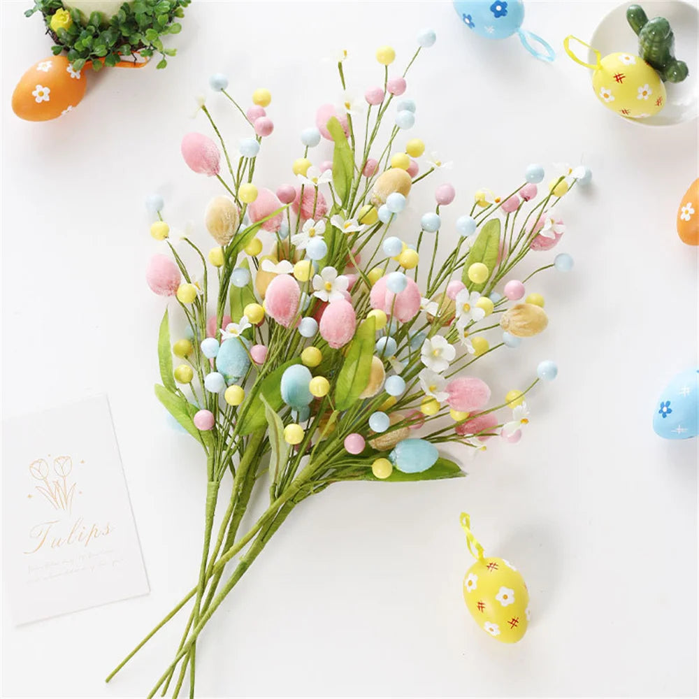 Easter Egg Artificial Flower | Branch Fake Plant Happy Easter Decor Party Home Vase Decor Diy Flower Arrangement Decorative Access