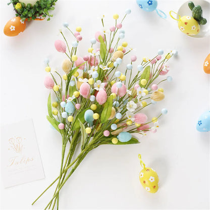 Easter Egg Artificial Flower | Branch Fake Plant Happy Easter Decor Party Home Vase Decor Diy Flower Arrangement Decorative Access