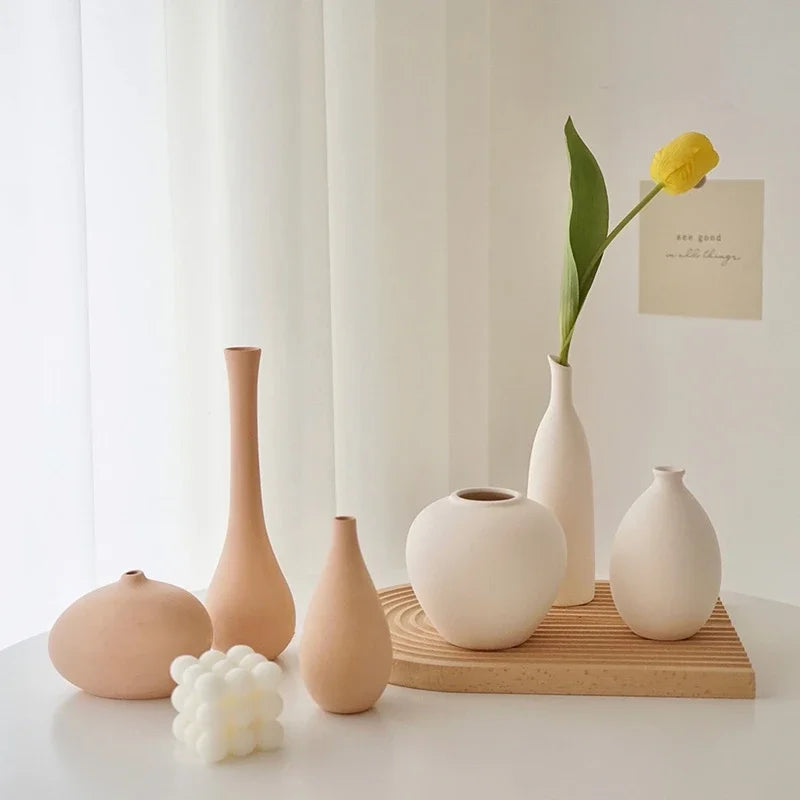 Minimalism Ceramic Vases | Nordic Art Flower Bottle Desktop Ornament Living Room Office Desktop Vase Table Decor Accessories