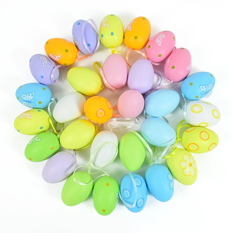 Easter Eggs Hanging Ornament | 12pcs Colourful Bunny Painted Egg Pendant 2025 Happy Easter Party Decoration Supplies Kids Gifts Toy