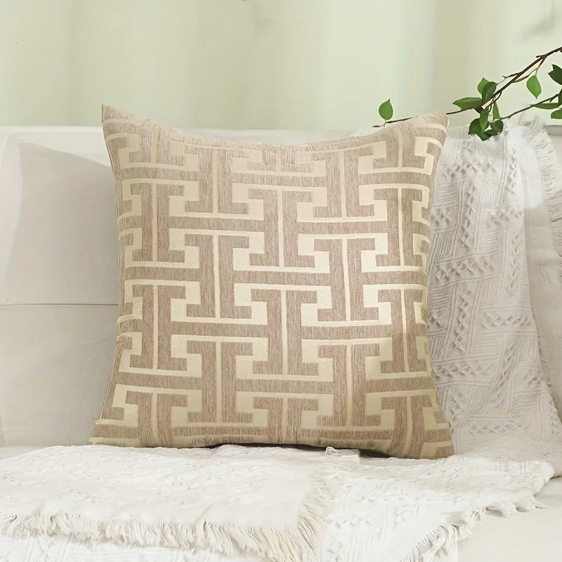 Geometric Patterned Chenille Jacquard Pillowcase | 100% Polyester 1 Piece Spring, Summer, Autumn, and Winter Seasons