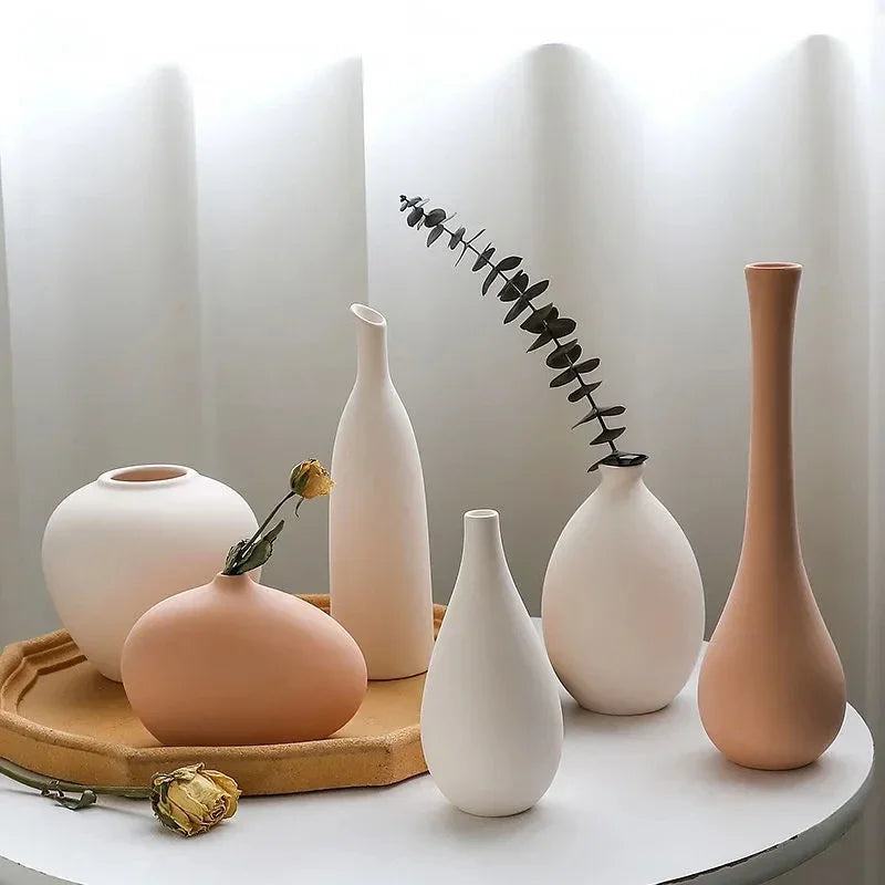 Minimalism Ceramic Vases | Nordic Art Flower Bottle Desktop Ornament Living Room Office Desktop Vase Table Decor Accessories