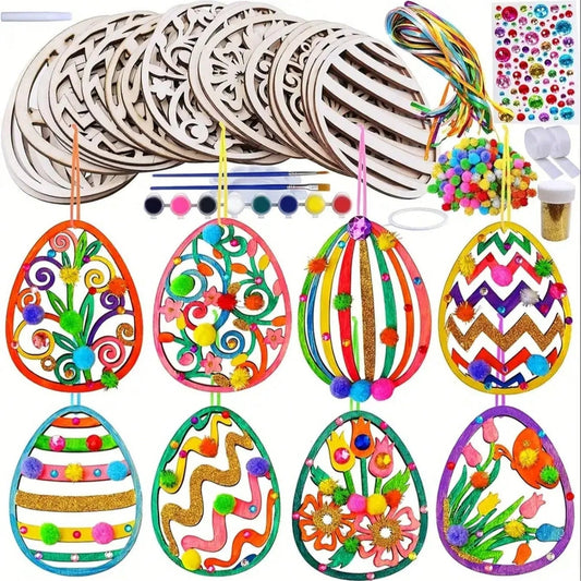 Easter DIY Wooden Egg Craft Kit | 24pcs Paint Your Own Colorful Egg Ornaments, Ideal for Spring Classroom Activities and Crafting