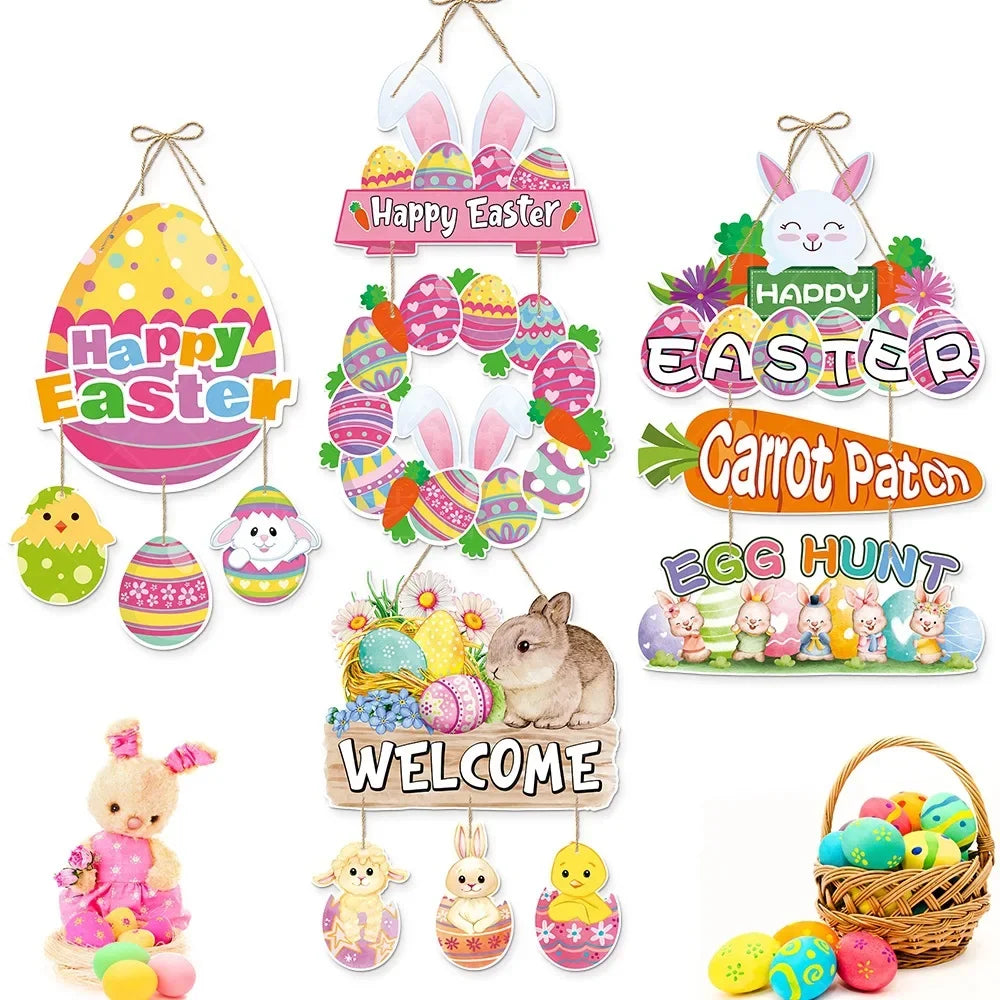 Easter Bunny Door Hanger | Happy Easter Decorations Spring Bunny Party Door Decor Easter Celebration