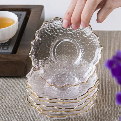 Crystal Glass Cup Coasters | Japanese Style Teaware Thermal Insulation Teacup Tray Small Cute Saucer