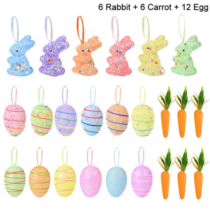 Easter Eggs Rabbit Hanging Ornaments | 24Pcs/set Decoration for Home Easter Tree Pendants Basket Filler Kids Gift Favors