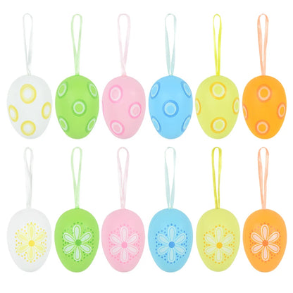 Easter Eggs Hanging Ornament | 12pcs Colourful Bunny Painted Egg Pendant 2025 Happy Easter Party Decoration Supplies Kids Gifts Toy