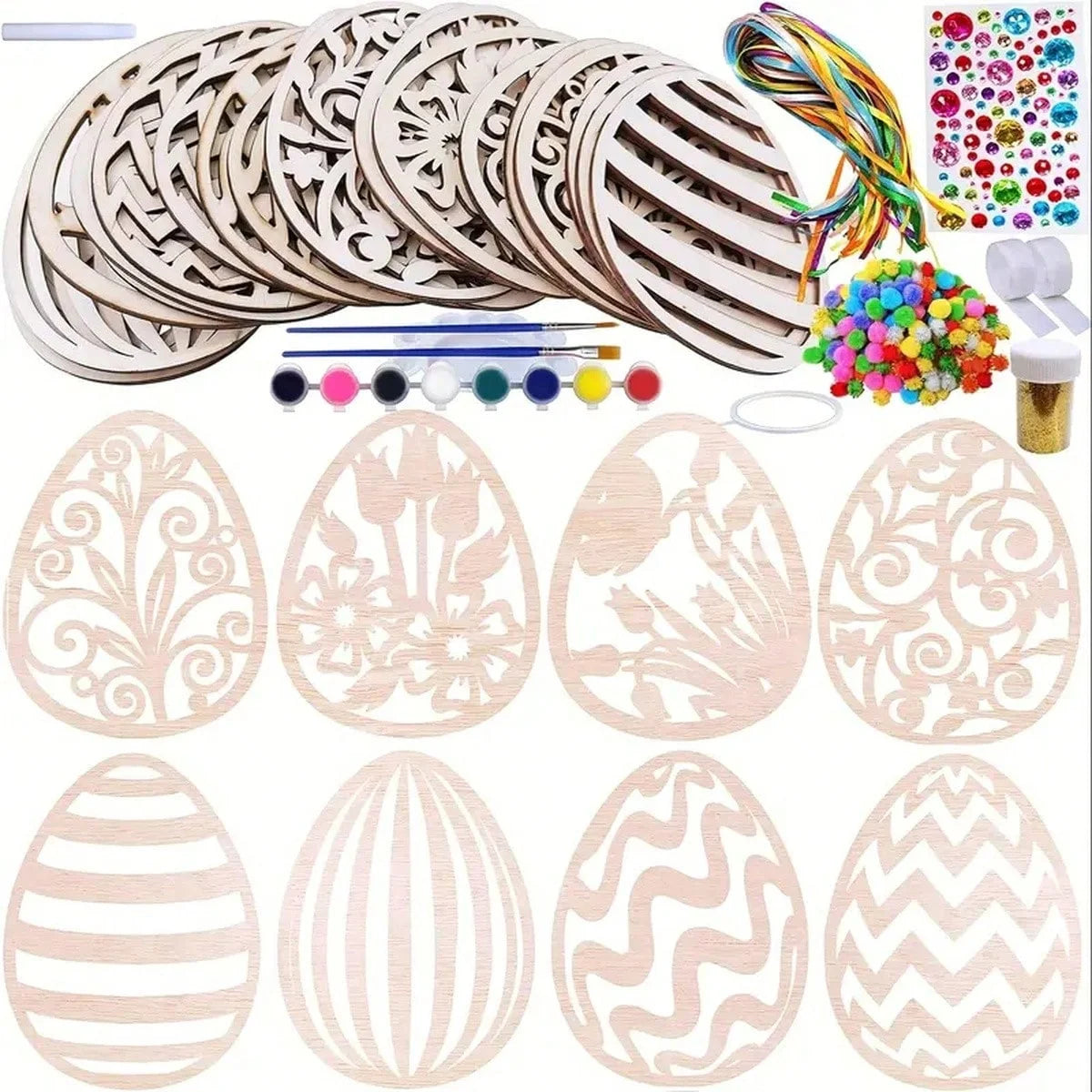 Easter DIY Wooden Egg Craft Kit | 24pcs Paint Your Own Colorful Egg Ornaments, Ideal for Spring Classroom Activities and Crafting