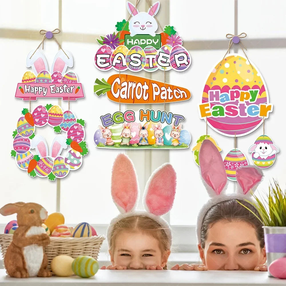 Easter Bunny Door Hanger | Happy Easter Decorations Spring Bunny Party Door Decor Easter Celebration