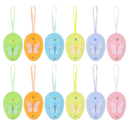 Easter Eggs Hanging Ornament | 12pcs Colourful Bunny Painted Egg Pendant 2025 Happy Easter Party Decoration Supplies Kids Gifts Toy