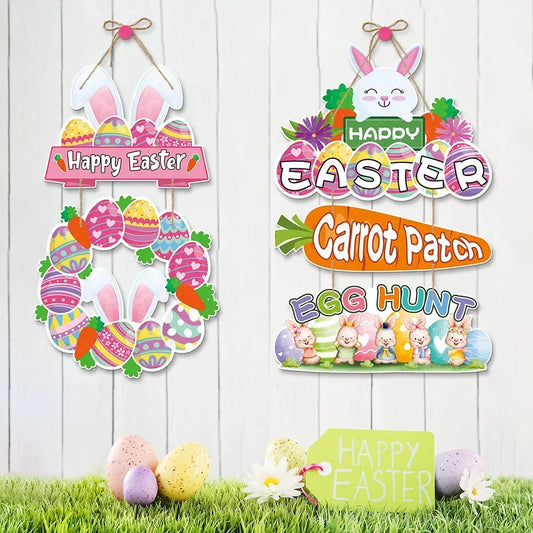 Easter Bunny Door Hanger | Happy Easter Decorations Spring Bunny Party Door Decor Easter Celebration