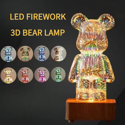 LED 3D Bear Fireworks Night Light | USB Room Decoration Ambient Light Suitable for Children Room Bedroom Decoration