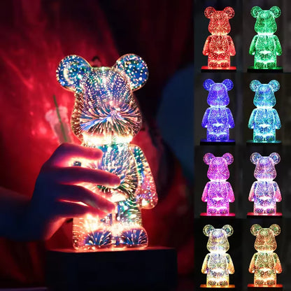 LED 3D Bear Fireworks Night Light | USB Room Decoration Ambient Light Suitable for Children Room Bedroom Decoration