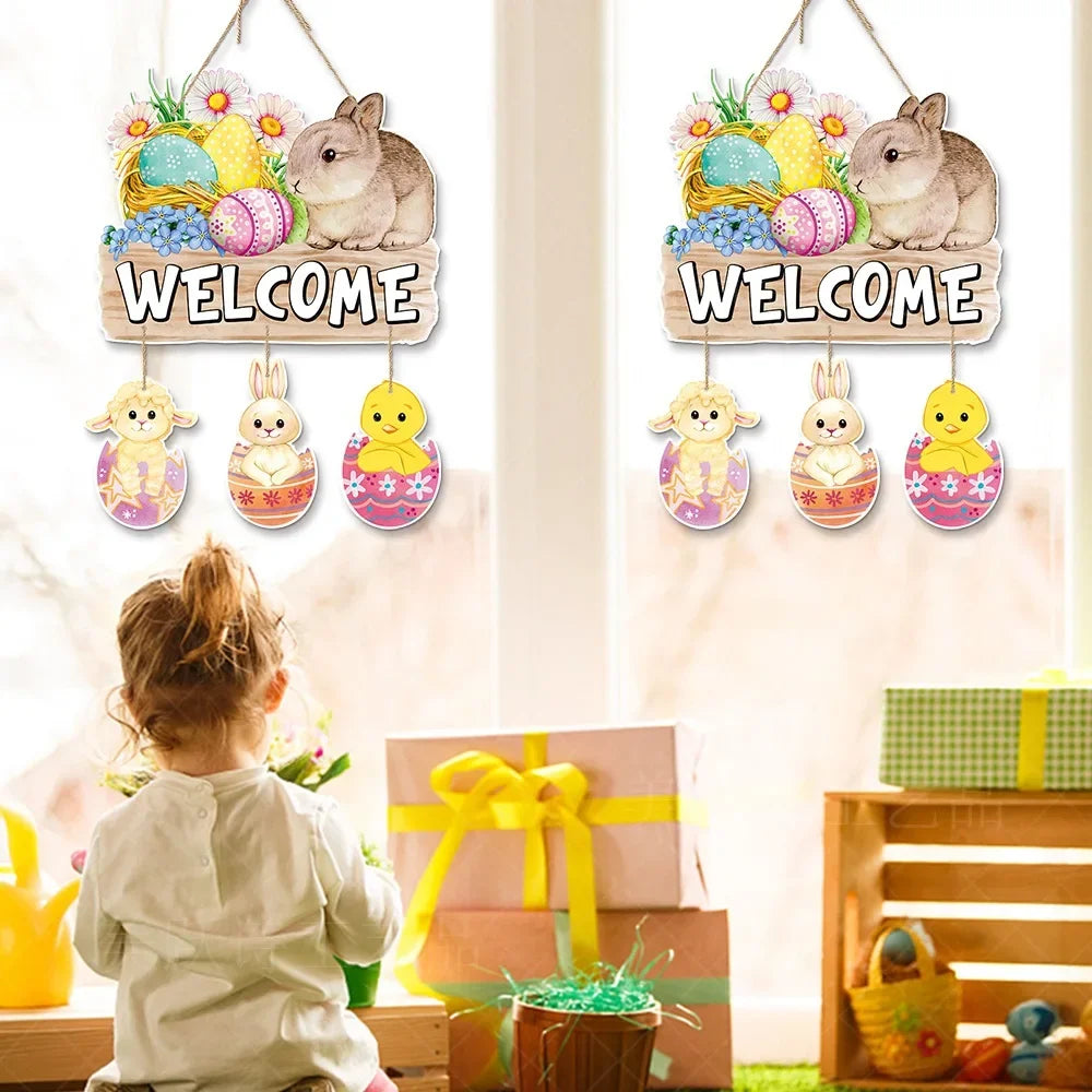 Easter Bunny Door Hanger | Happy Easter Decorations Spring Bunny Party Door Decor Easter Celebration