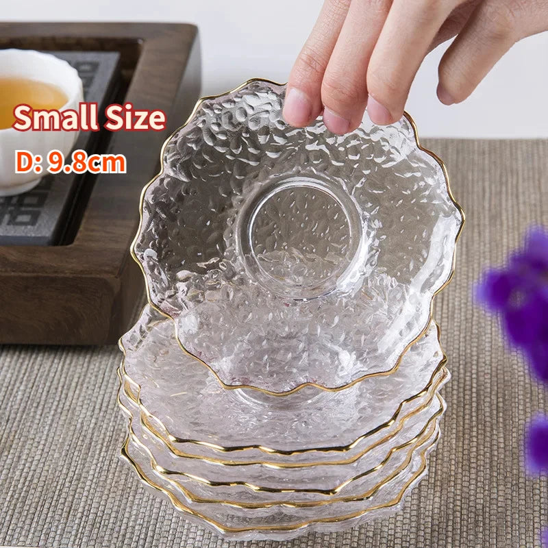 Crystal Glass Cup Coasters | Japanese Style Teaware Thermal Insulation Teacup Tray Small Cute Saucer