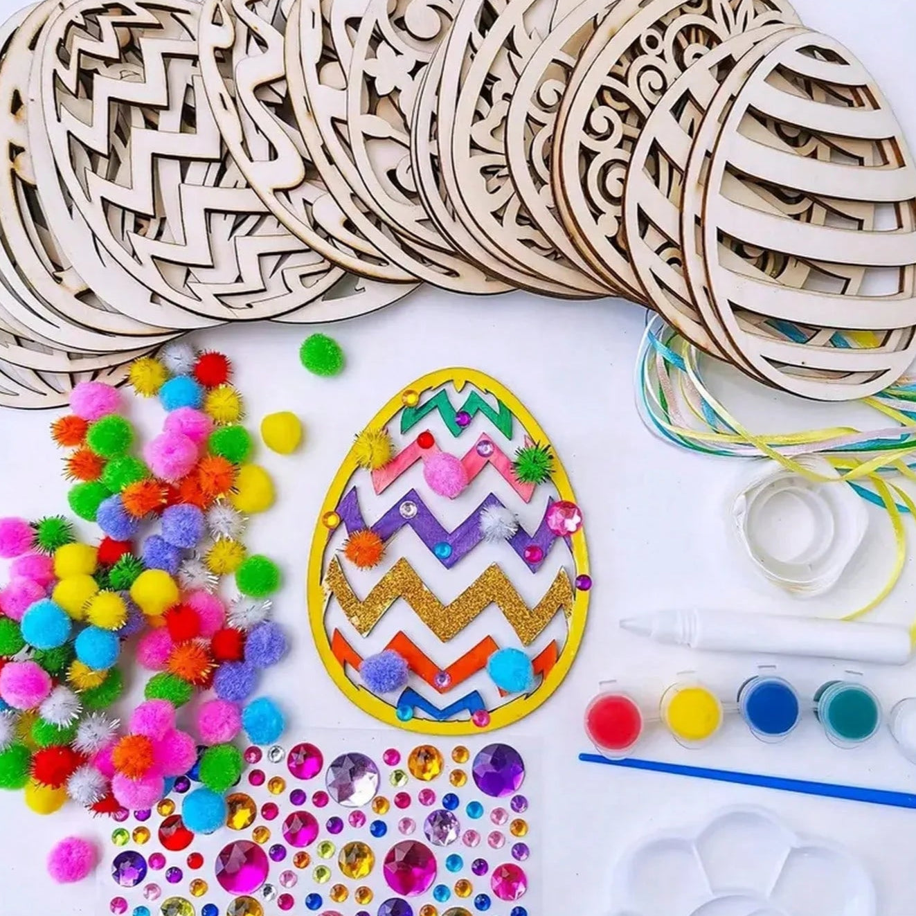 Easter DIY Wooden Egg Craft Kit | 24pcs Paint Your Own Colorful Egg Ornaments, Ideal for Spring Classroom Activities and Crafting