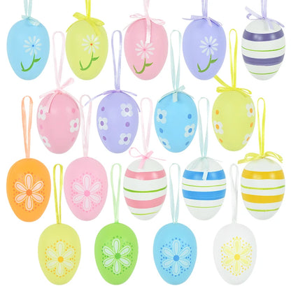 Easter Eggs Hanging Ornament | 12pcs Colourful Bunny Painted Egg Pendant 2025 Happy Easter Party Decoration Supplies Kids Gifts Toy