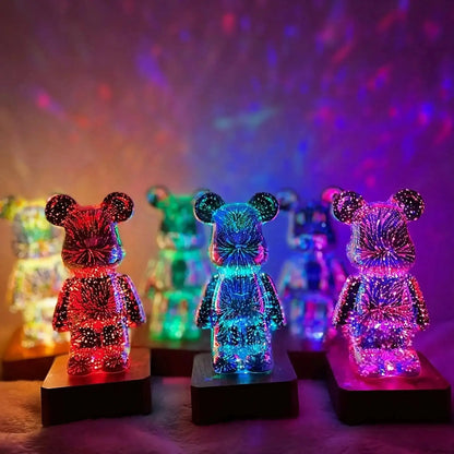 LED 3D Bear Fireworks Night Light | USB Room Decoration Ambient Light Suitable for Children Room Bedroom Decoration