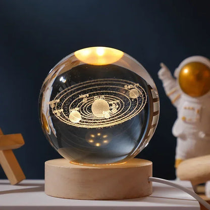 Crystal Ball Planet Night Light | Laser Engraved Solar System Astronomy Festival Gifts Home Desktop Decoration