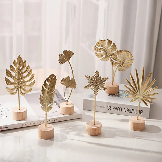 Golden Ginkgo Metal Leaf Feather | Metal Model Figurines Manual Desktop Crafts Ornaments Photo Props Statues Sculptures Home Decor