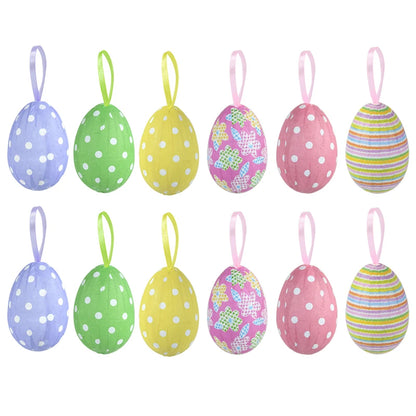 Easter Eggs Hanging Ornament | 12pcs Colourful Bunny Painted Egg Pendant 2025 Happy Easter Party Decoration Supplies Kids Gifts Toy